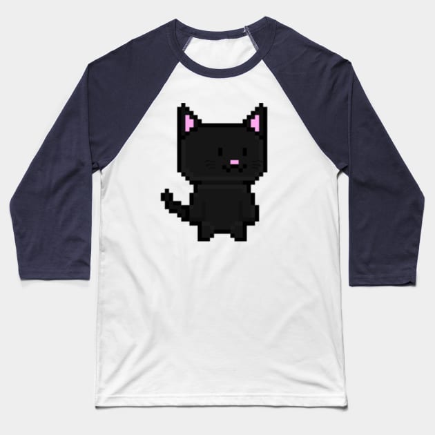 Pixel Black Cat Baseball T-Shirt by lilBoi_Studios